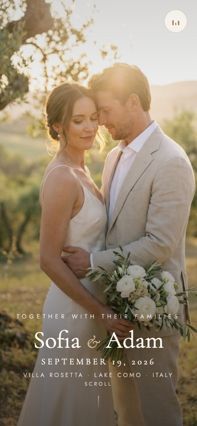 Ukážka digitálneho svadobného oznámenia na mobile